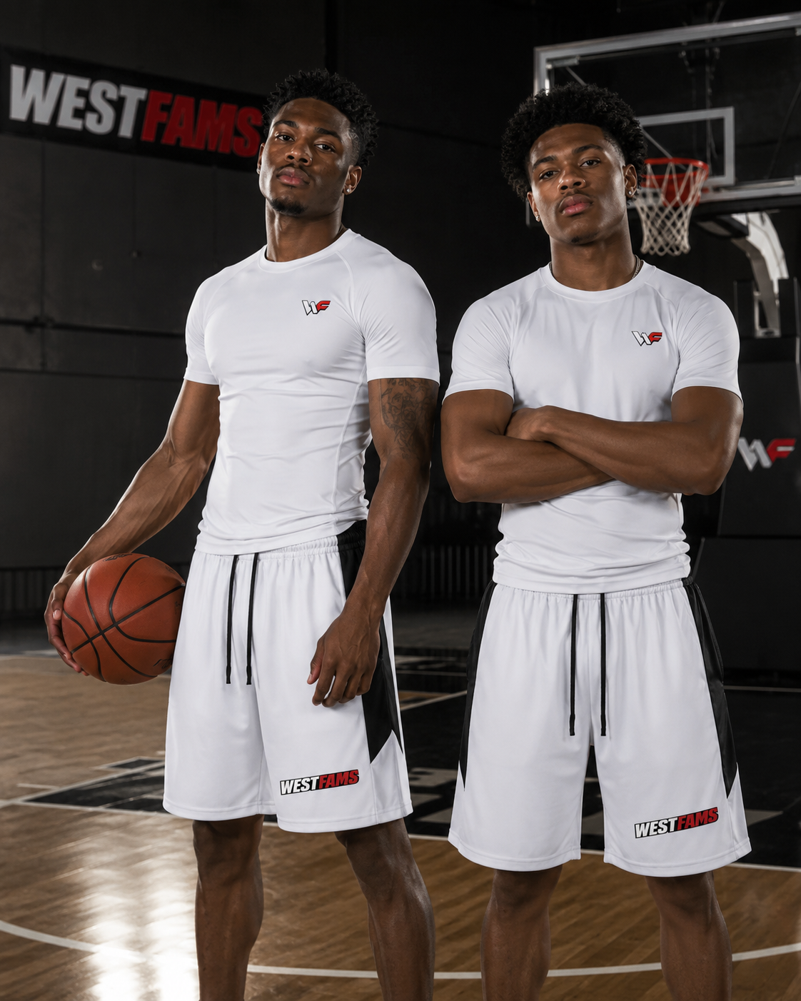 WestFams Elite Shorts - Athletes wearing WestFams athletic wear on basketball court